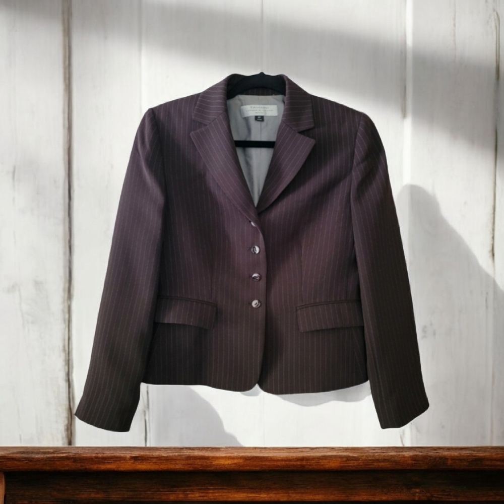 Tahari Brown Pinstripe Blazer size 8P